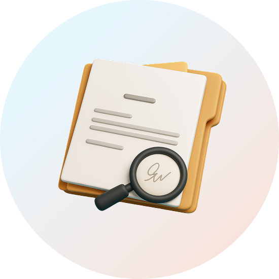 Symbolbild eines Vertragsordners mit Lupe – zeigt die sorgfältige Dokumenten- und Vertragsprüfung durch Firstplace Immobilien.